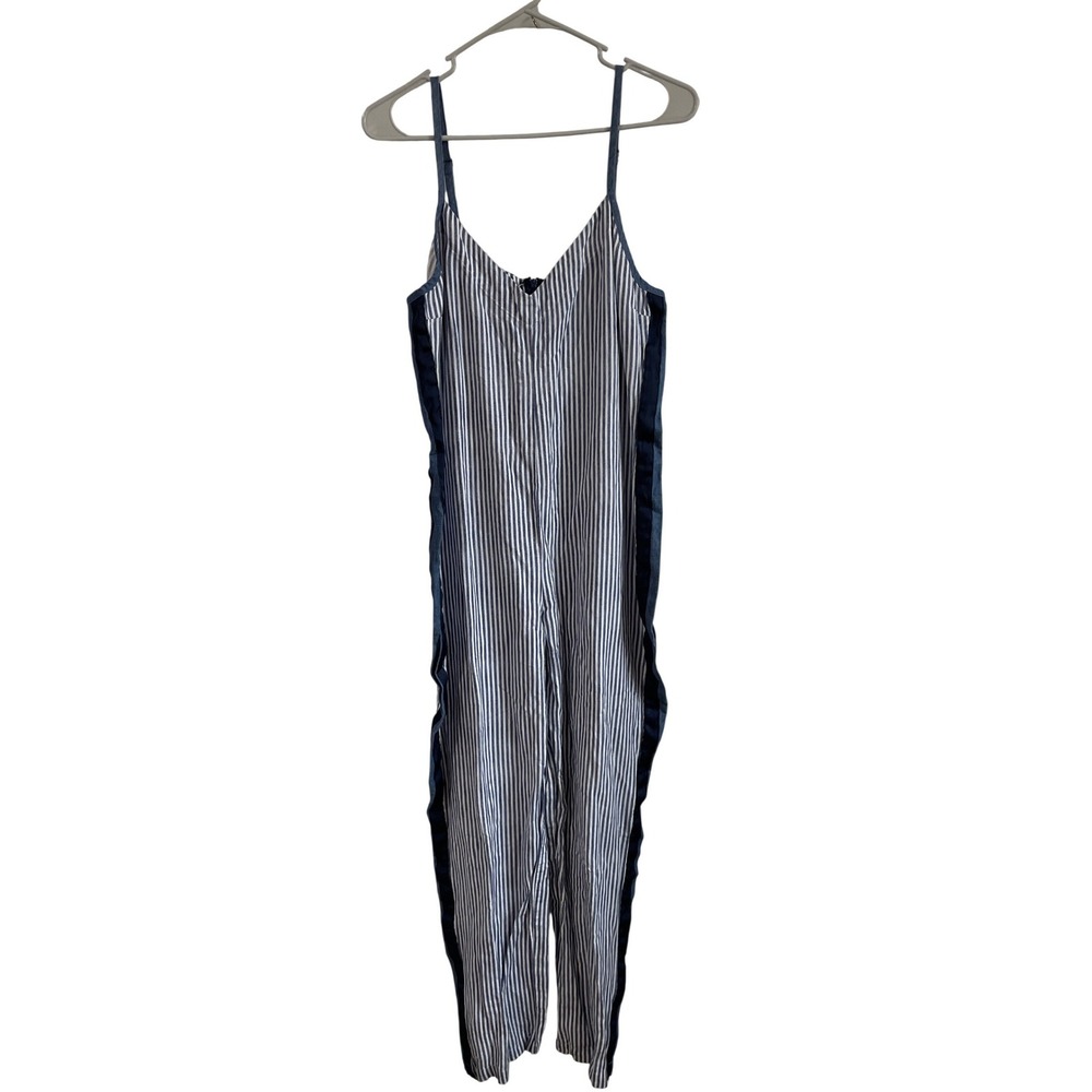 Current Air Los Angeles Railroad Striped Linen Blend Jumpsuit Womens Medium